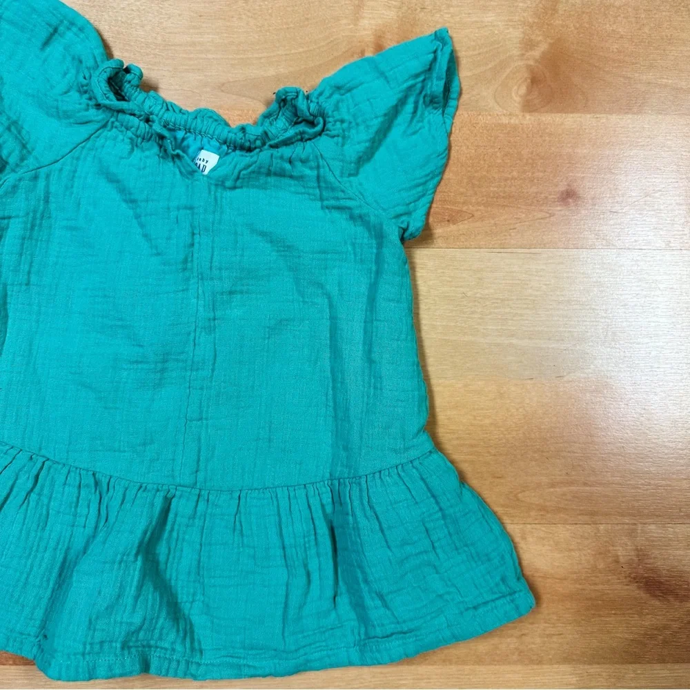 Baby Gap Teal Short Sleeve V-Neck Crinkle Gauze Tiered Dress Size 12-18M